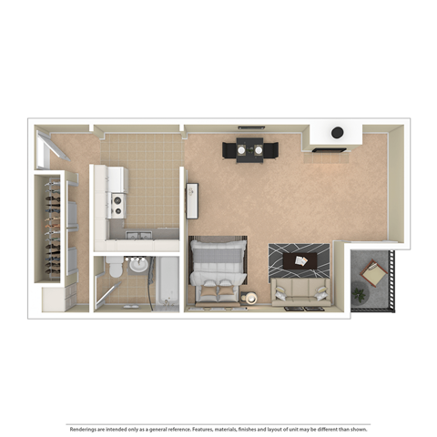 the floor plan of a furnished studio apartment